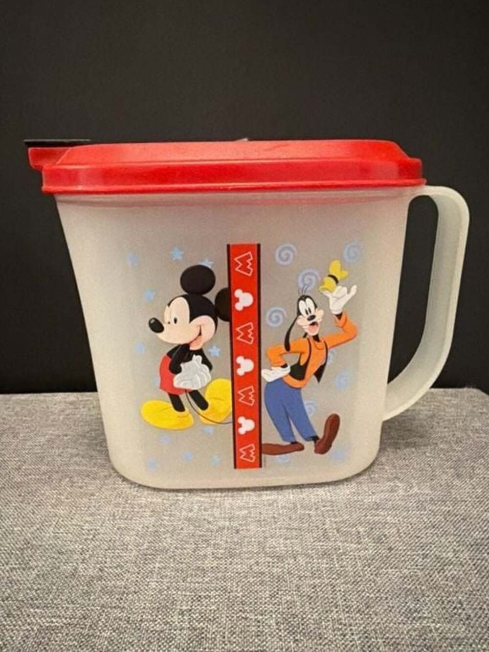 Tupperware Disney Slimline Pitcher Mickey Mouse and Goofy Red Lid